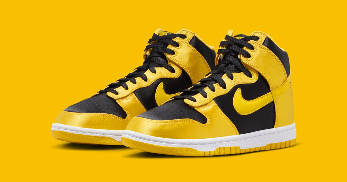 nike mids Dunk High „Goldenrod“ mit glänzenden Satin-Einsätzen